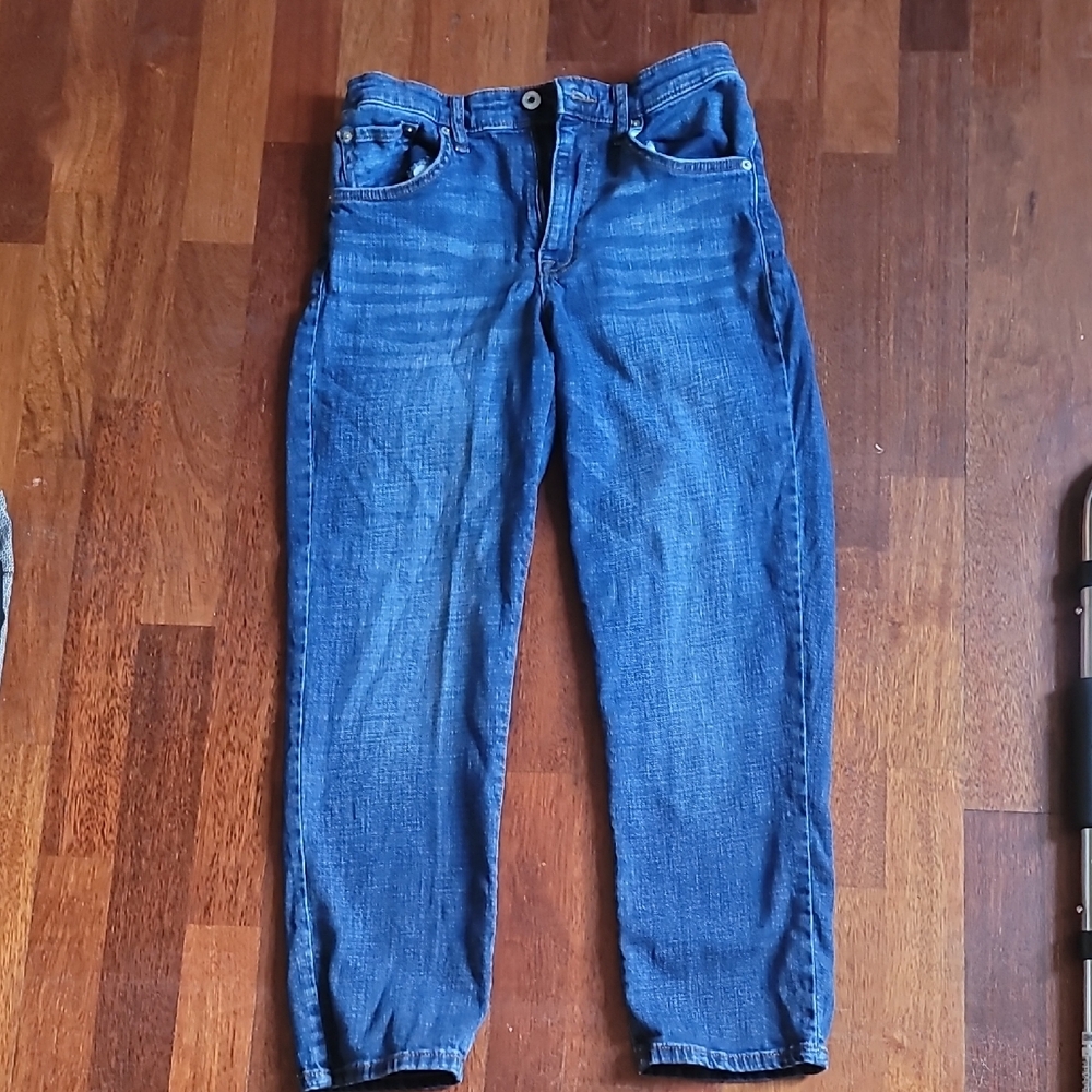 Ella Moss Blue Straight Crop Leg Jeans with Contrast Stitching